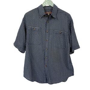 Duluth Trading Button Up Shirt Mens L Blue Plaid Seersucker Lightweight Stretch